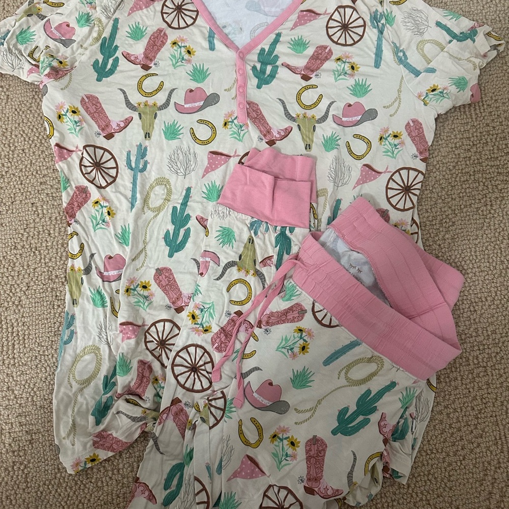 Little Sleepies Ready to Rodeo Bamboo Pajama Set with Pink Trim
